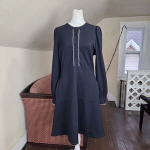 ME+EM Navy Blue Long Sleeve Dress Contrast Trim Size 10